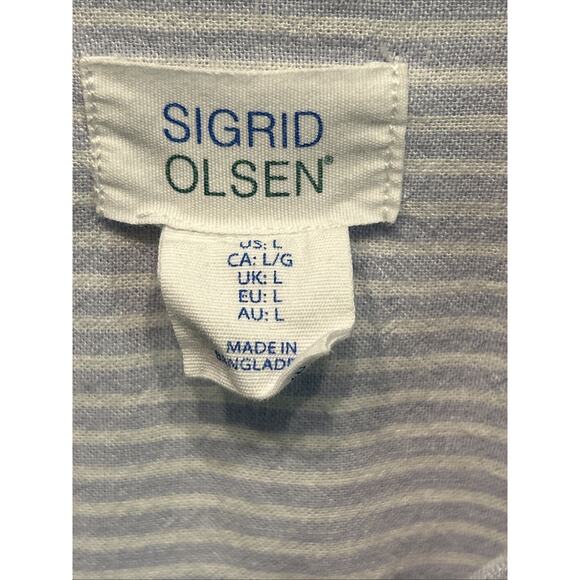 Sigrid Olsen Womens Large Button Up Shirt Linen Blend Blue Stripe Beach Career - Picture 6 of 9